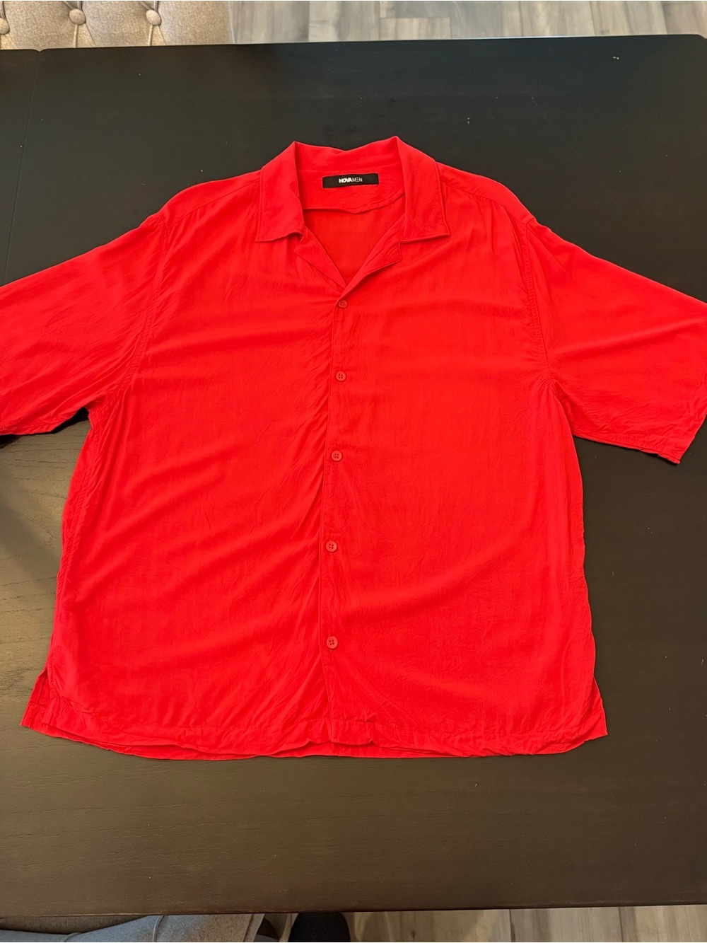 Fashion Nova Red Short Sleeve Viscose Button Down Shirt